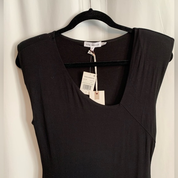 NWT Good American Asymmetrical Neck Dress Black Size 2 - Picture 4 of 8